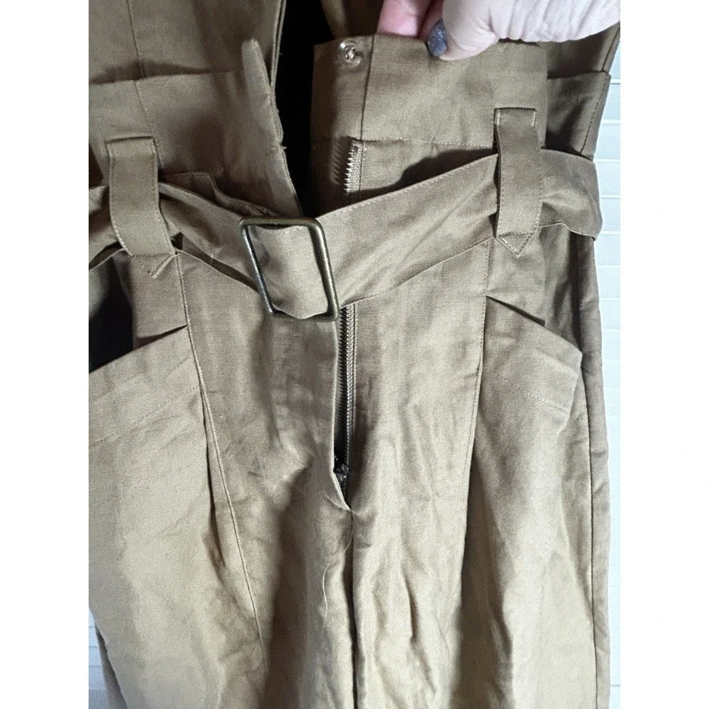 Banana Republic Women Linen Blend Utility Jumpsuit Tan Belted Safari Casual Sz 8